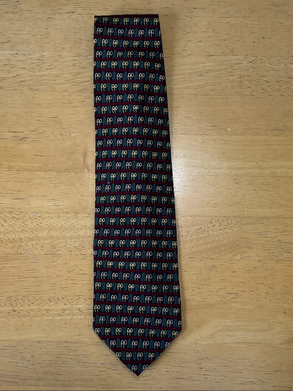 J. Garcia Navy Tie with Burgundy and Light Blue Motif